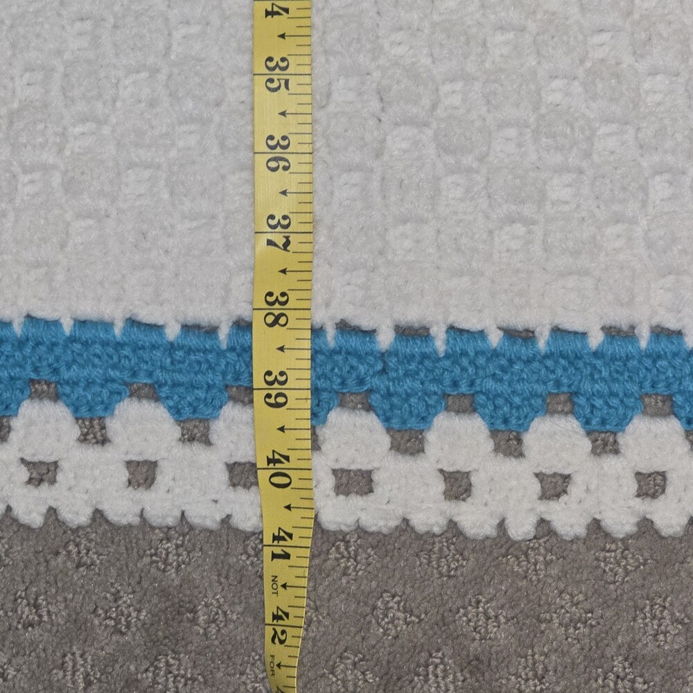 Vintage Handmade Crochet Afghan Lap Blanket Turquoise White 41x32 Retro - Picture 9 of 9